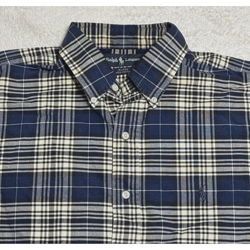 Polo Ralph Lauren Shirt Men's Large Blue Plaid Long Sleeve VTG Y2K Made In USA